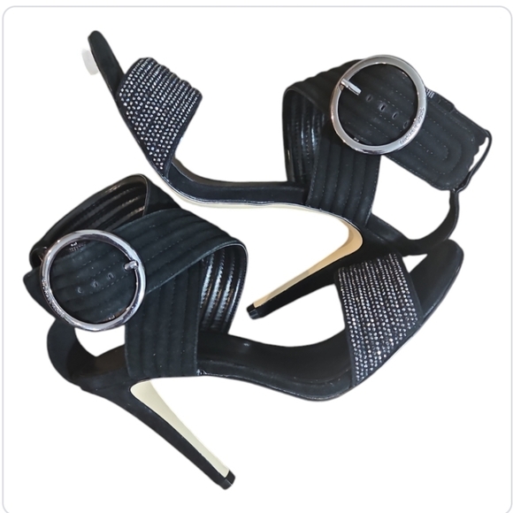 Michael Kors Black Suede Heel Sandals Crisscross Straps Embellished New sz 7.5 - Picture 9 of 12